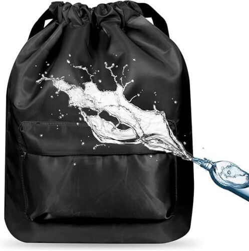 Drawstring Bag with zip pocket large waterproof gym small makeup backpack gift - Picture 4 of 7