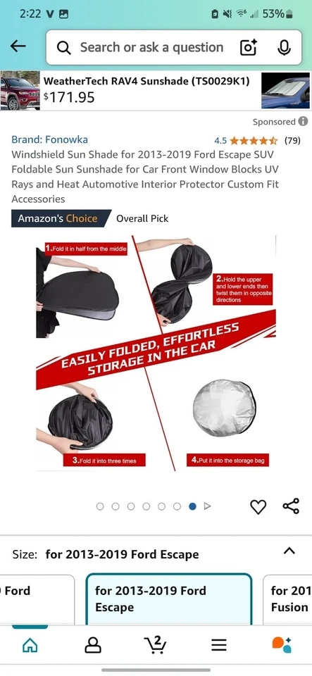 Parabrisas para Ford Escape 2013-2019 parasol hecho a medida con bolsa Foto 4 de 4