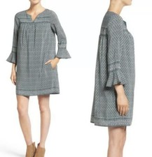 MADEWELL Women  s Sz S Silk Bohemian Babydoll Style Mini Dress Bell Sleeves