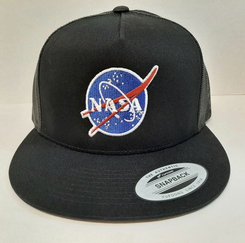Nasa Space Embroidered Yupoong Flat Bill Mesh Snapback Cap Hat Black