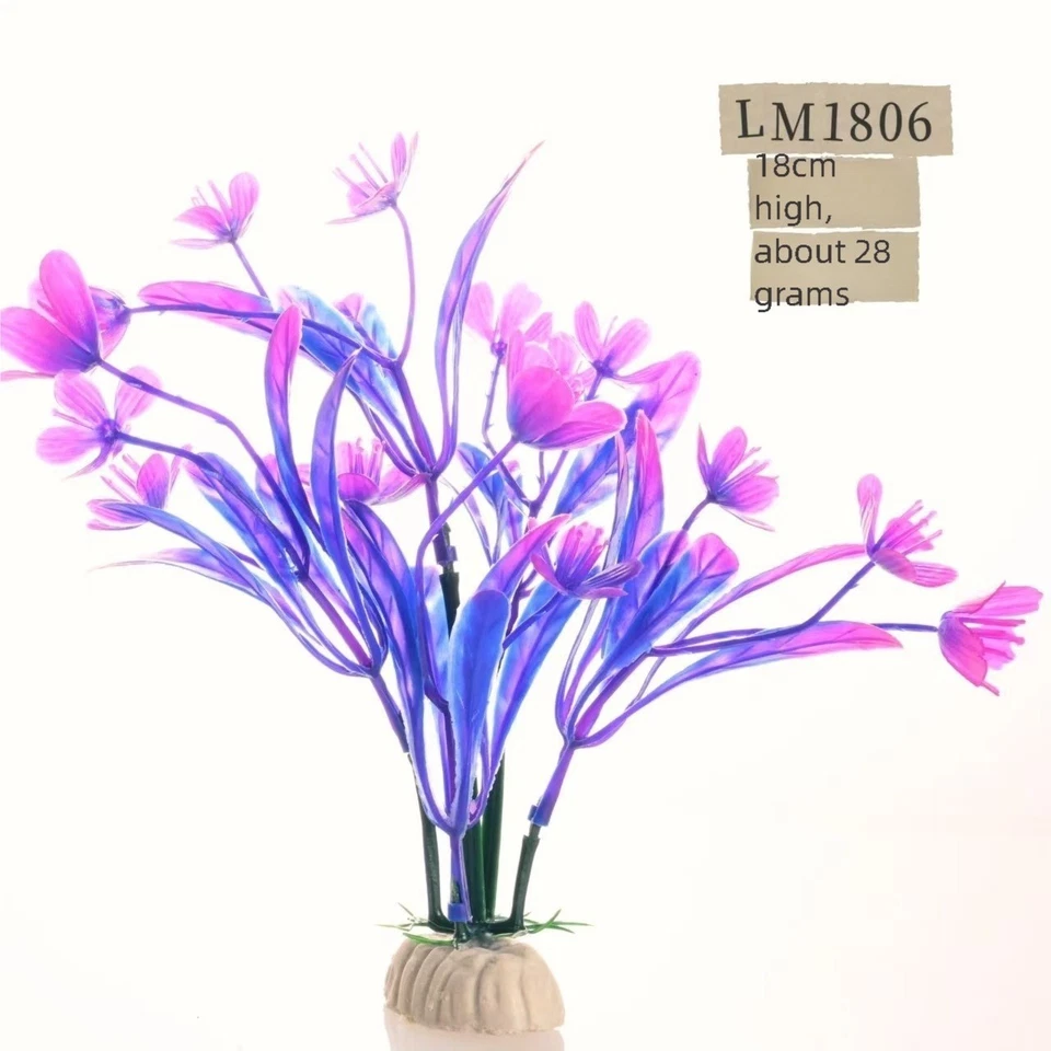 36cm & 18cm Tall Artificial Aquarium Plants, Ceramic Base + PE, Fish Tank Decor - Image 3 of 4