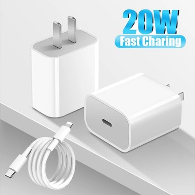 20W TypeC Fast Charge Power Adapter Charger 3/6ft Cable For iPhone Android Phone