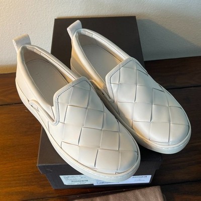 BOTTEGA VENETA 578393 Womens Intrecciato White Leather Sneaker Shoe, 36