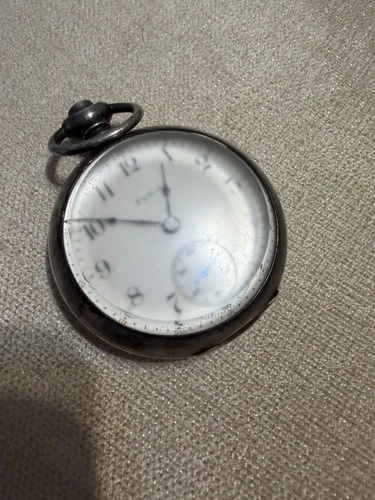 ANTIQUE "ELGIN" POCKETWATCH-ART DECO STERLING Silver Case Not Running 158grams