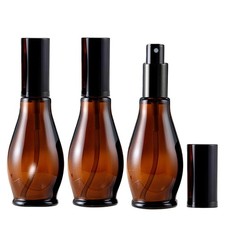 3Pcs 100ml Amber Glass Spray Bottle Empty Refillable Fine Mist 100ml, Brown