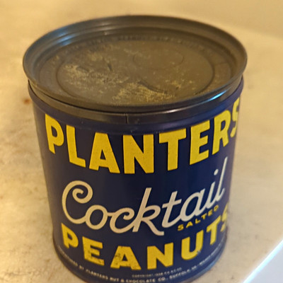 Planters Nuts Cocktail Salted Peanuts Blue/Yellow Tin Can Vintage Vintage