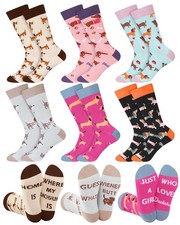 ShinyMatch 6 Pairs Dachshund Socks for Women Wiener Dog 9, Classic Color