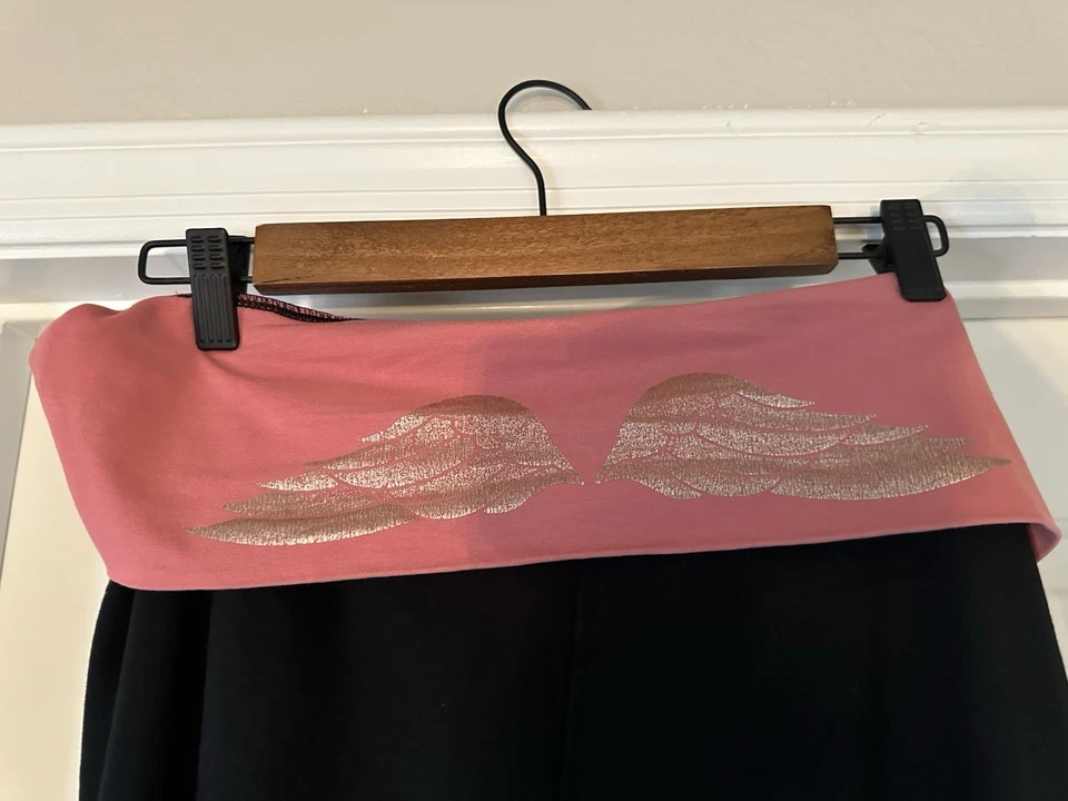 Vintage Y2K Victoria's Secret black flare fold over leggings gold wings L Long - Image 3 of 4