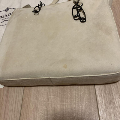 PRADA Suede Shoulder Bag Auth Cream Medium Women 114226 | eBay