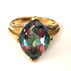 BIG Vtg Ring MARKED UTC 925 STERLING SILVER Size 6 Band Mystic Topaz Gold Wash