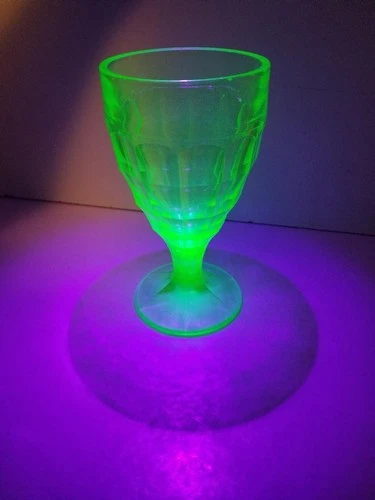 Vintage Hazel Atlas Uranium Depression Water Glass Goblet Colonial Block Green