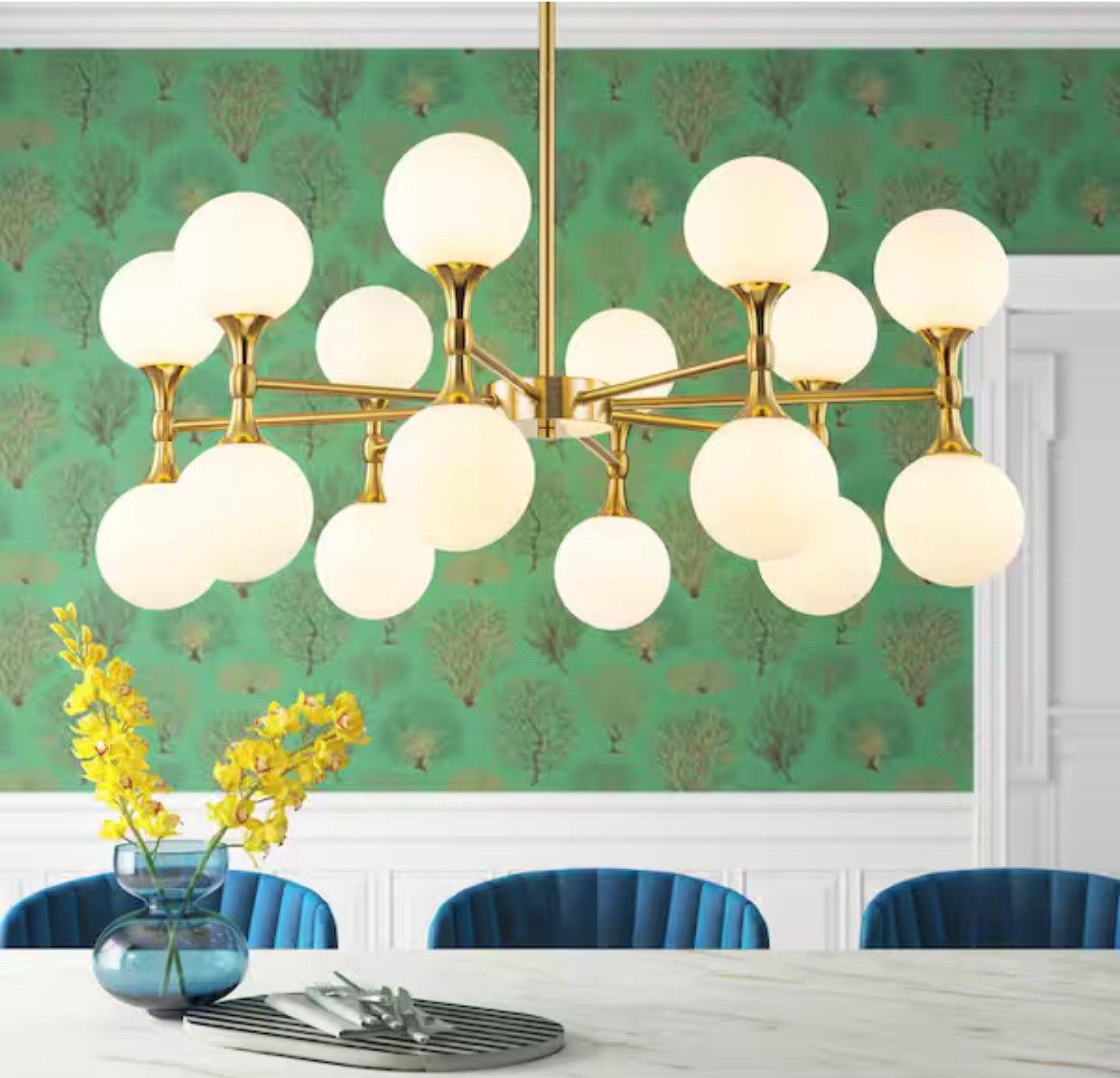 RRTYO Ameal 16-Light Brushed Brass Sputnik Chandelier Frosted Glass