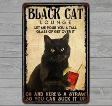Black Cat Lounge Humor 8 x 12 Vintage Novelty Metal Sign Made In USA