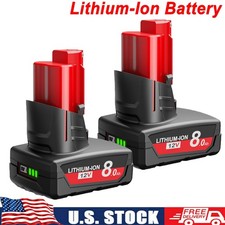 2Pack 8.0Ah For MILWAUKEE For M12 M12B3 48-11-2430 12Volt Lithium-Ion Battery