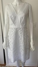 Elie Tahari White Lace V-neck Belted Sheath Dress Sz 8