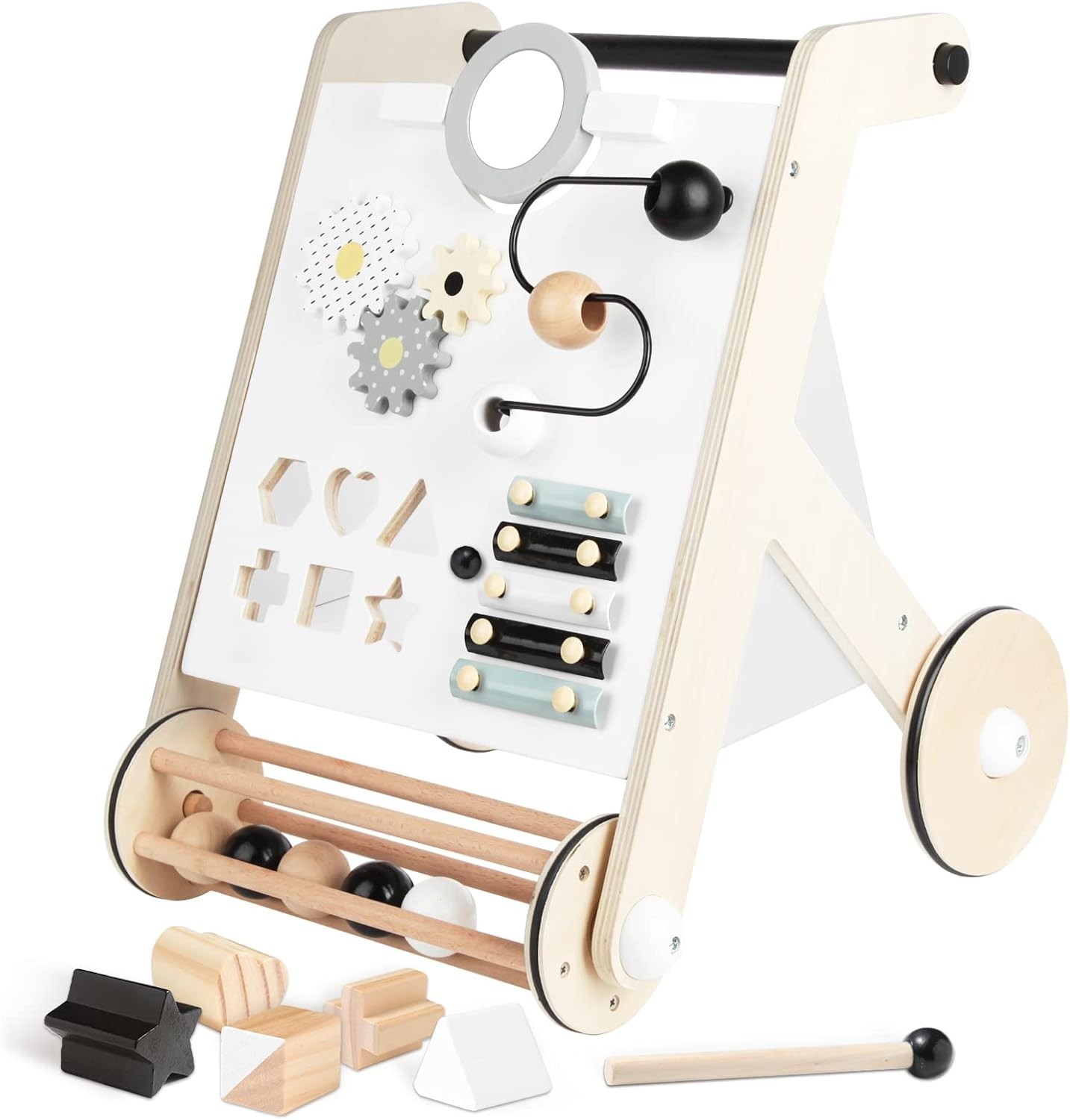 Asweets Wooden Baby Walker Push Pull Activity Toy Stand Todd