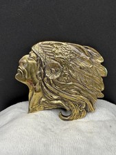 Vintage Native American Chief Belt Buckle Brass Tone Dad Gift
