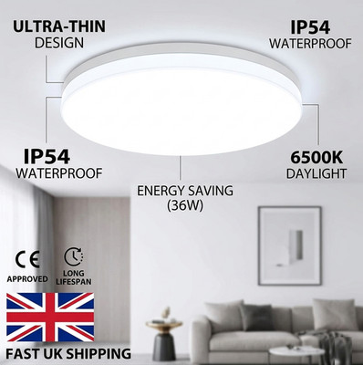 Ultradünne runde LED-Deckenleuchte Unterputz Badezimmer Küche Leuchte IP54 UK