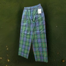 Ralph Lauren Polo Sport Plaid Tartan Pleated Cotton Slacks Pants Preppy Vintage
