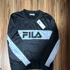 FILA Walter Crew Colorblock Logo Pullover Sweater Black Multicolor Men's XL