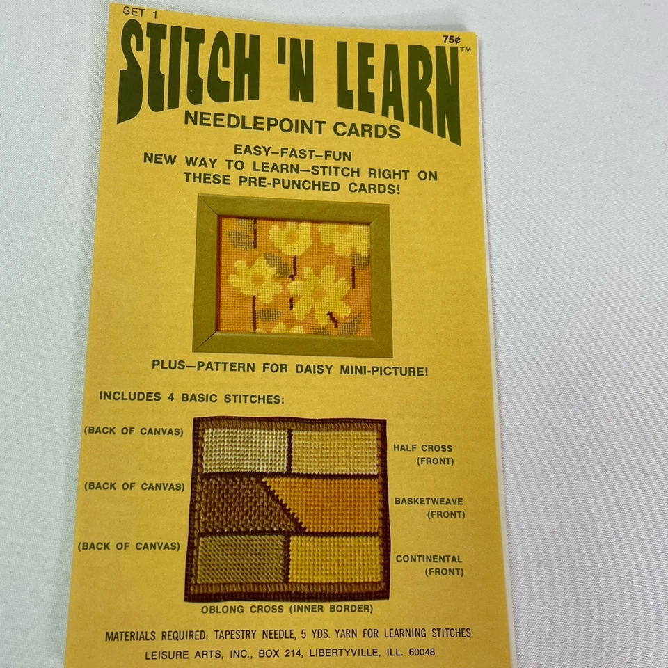 Leisure Arts Stitch 'n Learn Needlepoint Cards Sets 1-6 with Free Pattern VTG - Image 2 of 4
