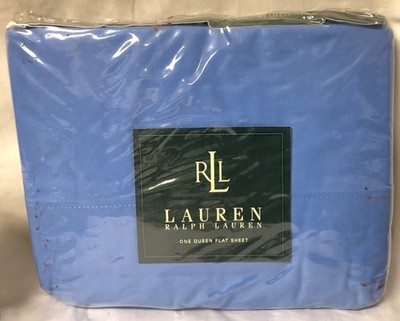 RALPH LAUREN RLL QUEEN FLAT SHEET 100% COTTON 250 THREAD COUNT CABANA BLUE NOS