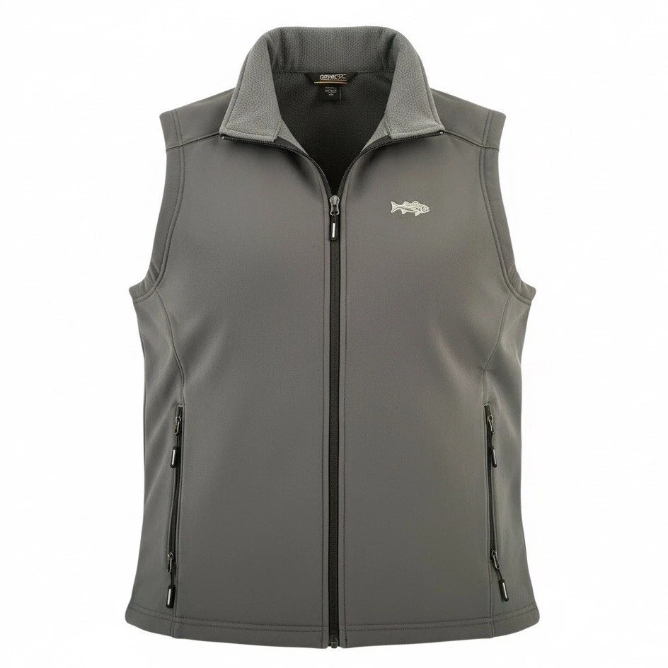 Core 365 Men Large Vest Adult Gray Full Zip Fleece Lined Softshell Fish Logo L