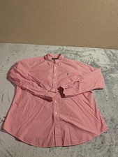 Ralph Lauren Shirt Mens Large Red Striped Custom Fit Button Down Long Sleeve
