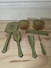 Vintage 1930s Art Deco Celluloid/Bakelite Lime Green Vanity/Dresser 7 Piece Set