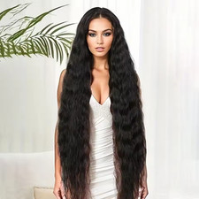 NWT Black extra long 150 deep wave wavy halloween cosplay wig 32  81.28cm