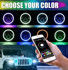 2Pcs RGB 7'' Halo LED Headlights DRL Lights Combo Kit For Jeep Wrangler JK TJ LJ