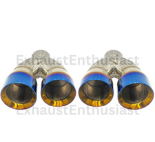 Dual 4 Quad Staggered Burnt Exhaust Tip 2.5 Inlet Blue Burn Titanium Style Tip Dual 4 Quad Staggered Burnt Exhaust Tip 2.5 Inlet Blue Burn Titanium Style Tip
