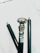 Retro Vintage Silver Brass Handle Antique Style Wooden Walking Stick Cane 36"