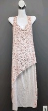 Ditsy Floral V Neck Sleeveless Asymmetrical Hem Split Long Dress Large Pink