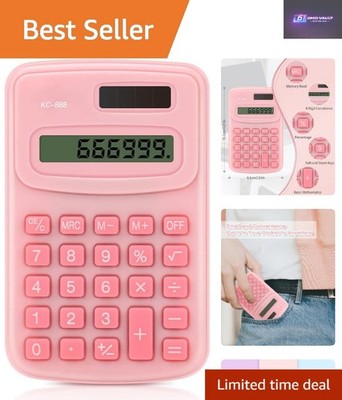 Robuster Mini Tischrechner mit Solarstrom - Rosa, perfekt für die Schule