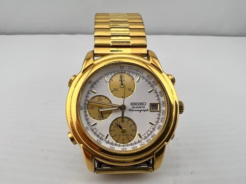 Vintage Seiko7T32-6F90 Chronograph Alarm Watch w/ Date, Keeps Time--For Repair.