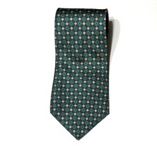 Chaps Ralph Lauren Tie 100% Silk USA Made Vtg Green Tan Black Geometric Design