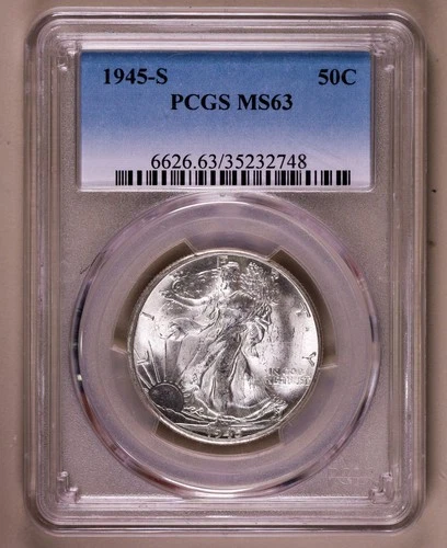 1945-S Walking Liberty Half Dollar PCGS MS63 **RARE ORIGINAL BLAST WHITE COIN**