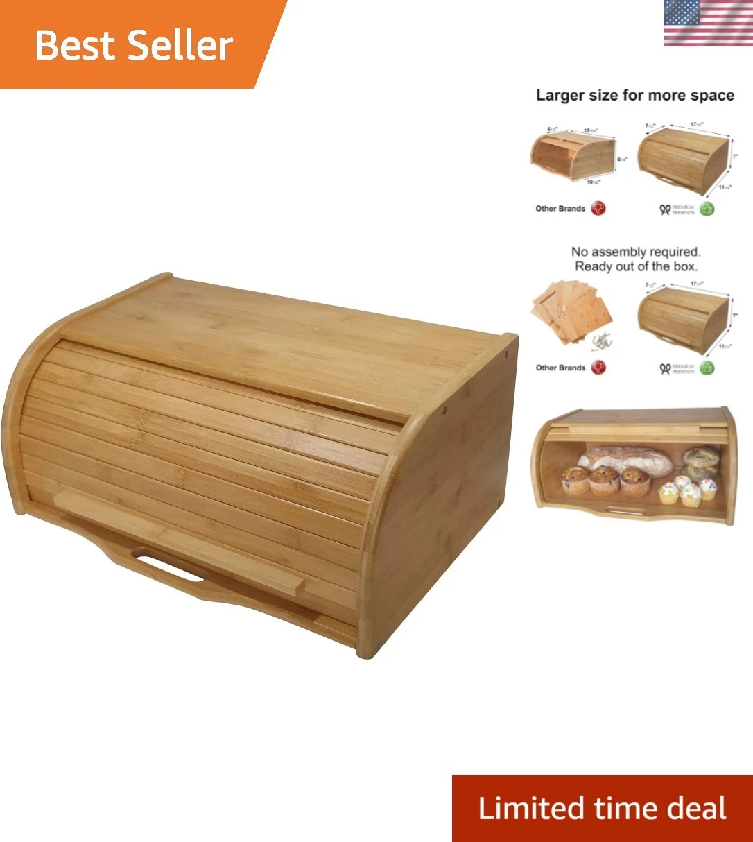 Natural Bamboo Roll-Top Bread Keeper for Stylish Kitchen Counter Organization