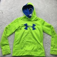 Under Armour Hoodie Youth Medium Green Fleece Pullover Sweatshirt Graphic Logo