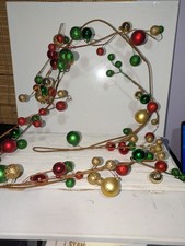 round ball ornament glitter Christmas garland red green gold 70" long At Home