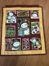 hand stitched quilt quilted wall hanging Holiday Snowmen