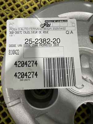 Used Wheel Cover fits: 2020 Ram Promaster 2500 van 16'' Grade A