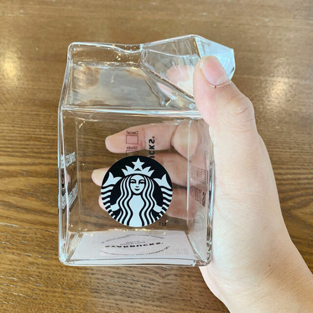 Korea Cups Starbucks Creative Milk Carton Glass Coffee Mug Limited Edition 400ml