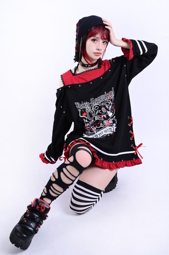 YABI punk kawaii harajuku Dullahan bear halter strap cold shoulder tee JJ2473 - Picture 6 of 11
