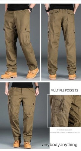 Hombres Pantalones de Carga Informales Cremallera Multi-bolsillo Rectos Pantalones Sueltos Cintura Elástica - Imagen 18 de 28