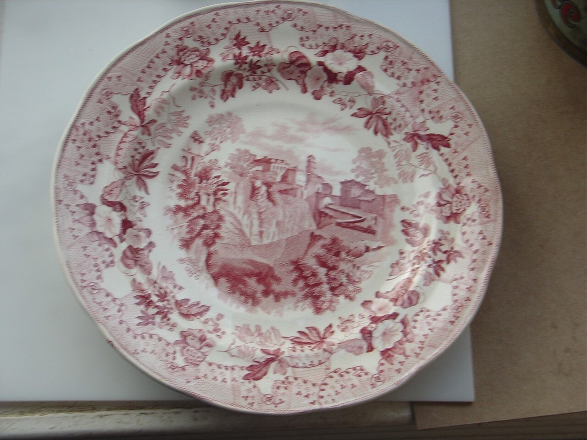 【Enoch Wood's】2点 Antique Vintage Enoch Woods & Sons European Scenery Red