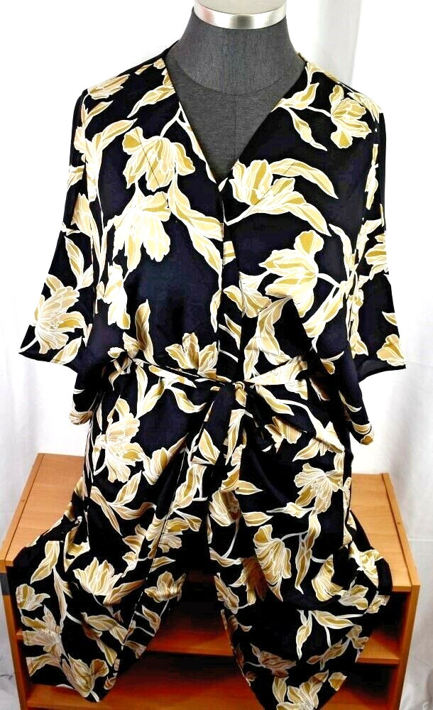 Kimono Robe Size L XL Black Gold Floral Maison Du… - image 1