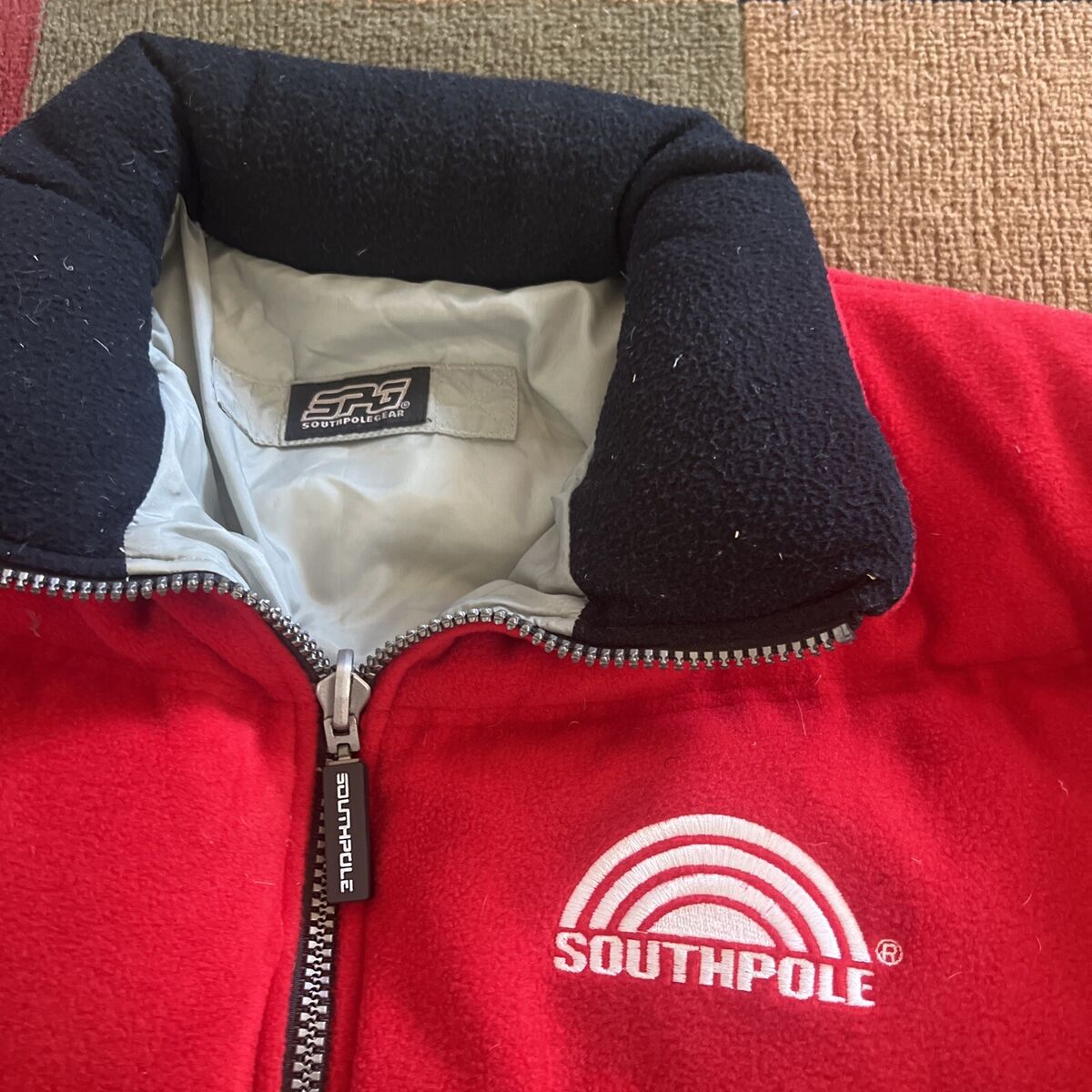 Vintage Southpole Embroidered Red Silver Jacket Sz Large Vintage Southpole Embroidered Red Silver Jacket Sz Large