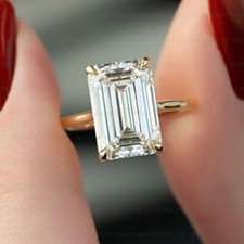 6.5CTW Emerald Cut Moissanite Hidden Halo Engagement Ring 14k Yellow Gold Plated